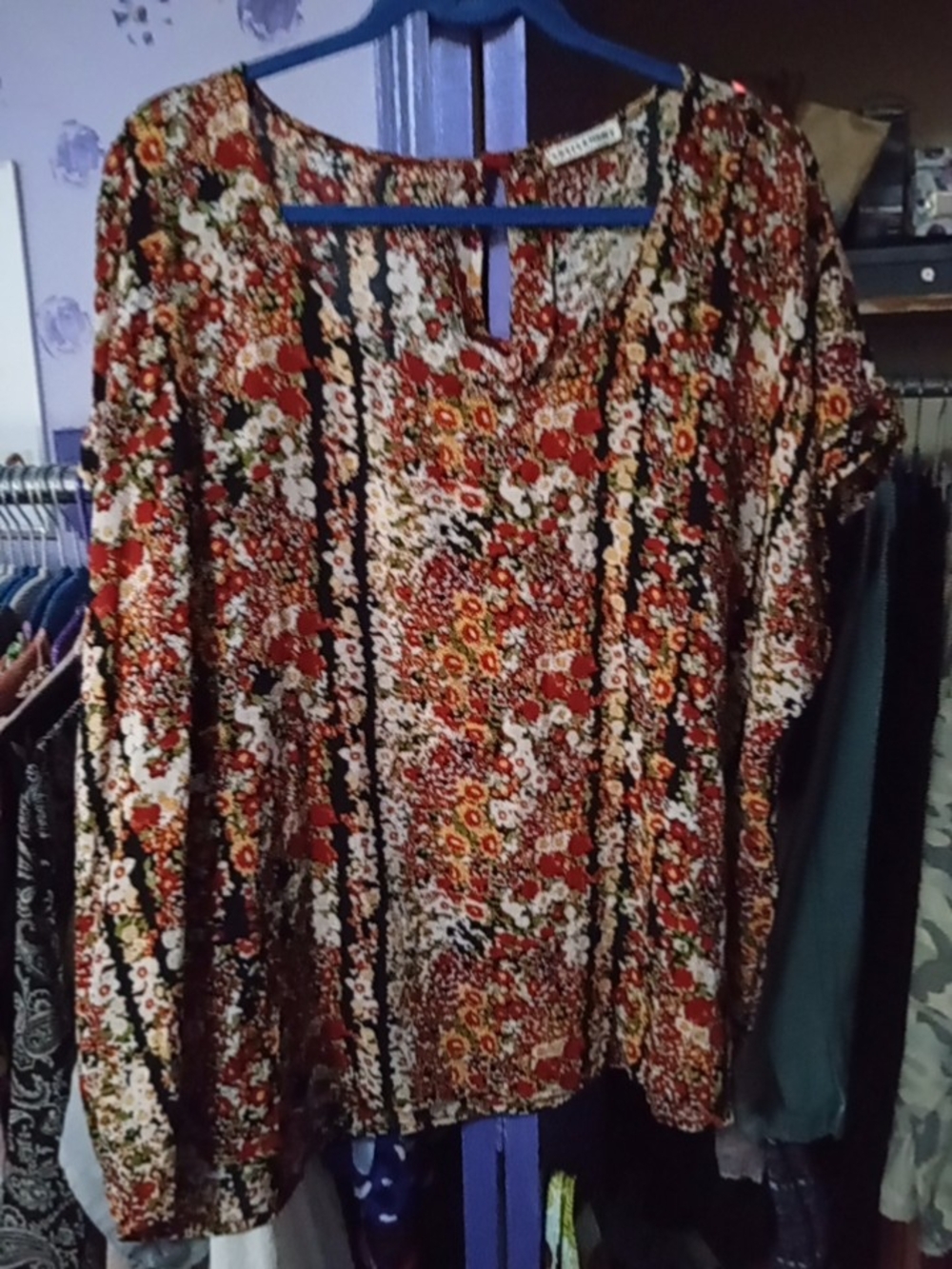 Artisan Ny Multicolor Floral Red Boho Blouse